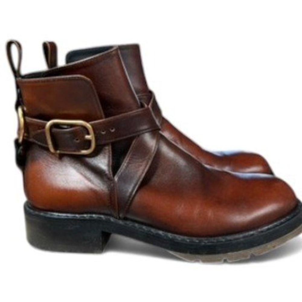 CHLOÉ Brown Leather Crisscross Harness Ankle Moto Boots Brass Size 40/9.5‎